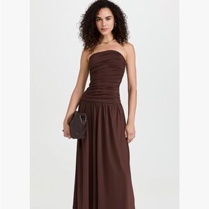 Drop Waist Brown Strapless Dress